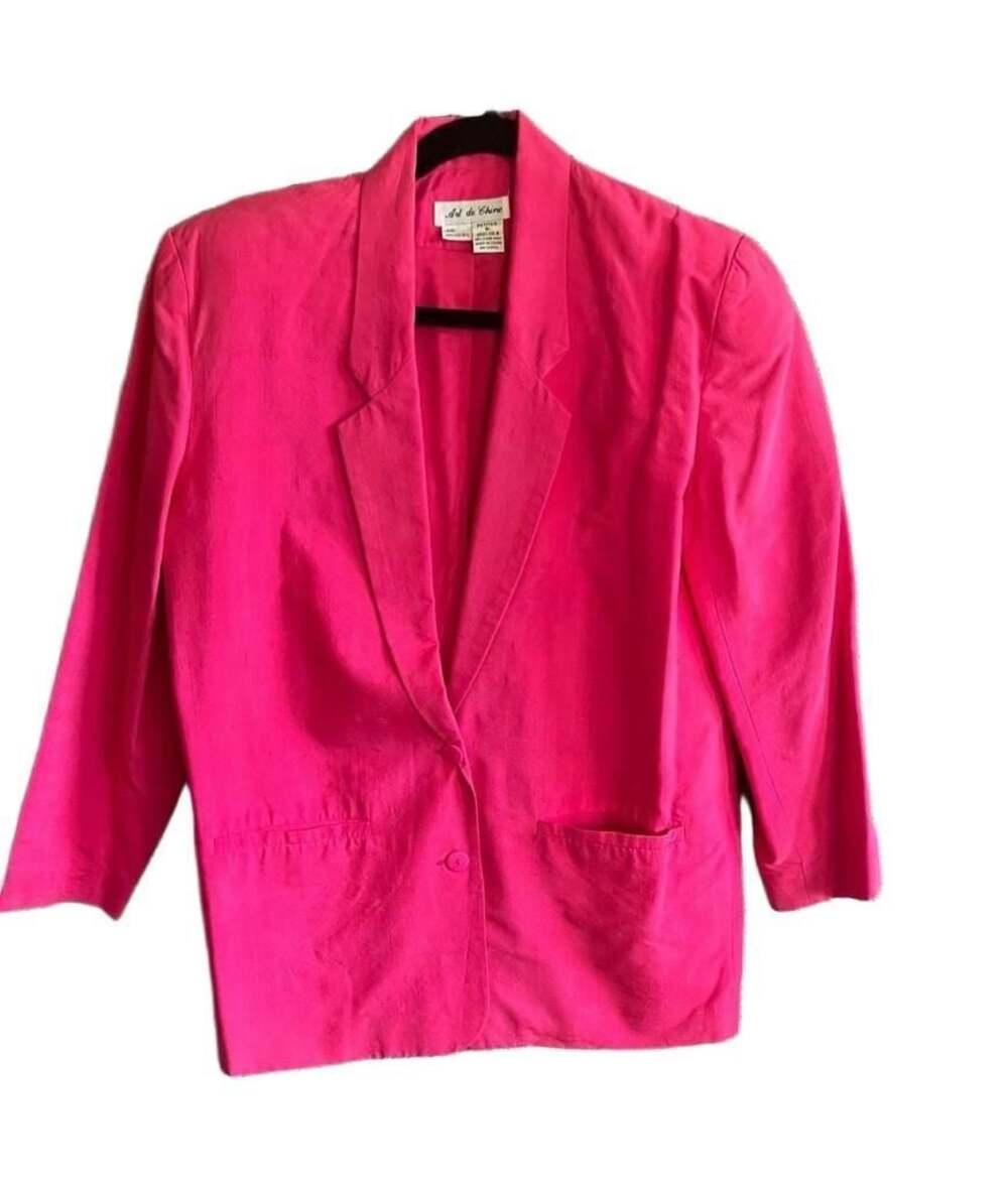 Art de Chine Vintage Hot Pink 100% Silk Petites Blazer Jacket Size S